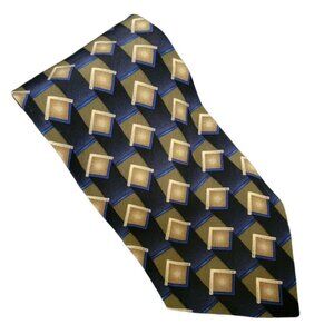 Facets Silk Tie Brown Blue Geometric Mens Necktie Business Menswear Evening